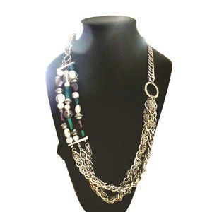 Signed ELENNA MELLINNI Statement Necklace - Bold Beads, Crystals & Chains